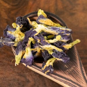 butterfly pea flowers botanical tea in spoon