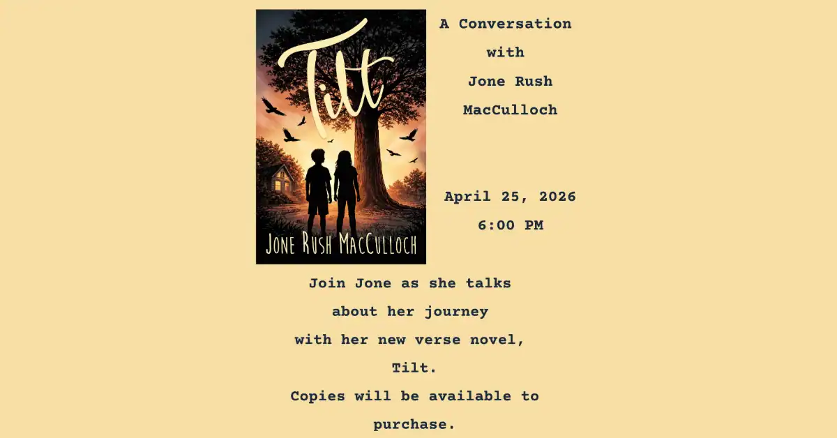 Event poster for Jone Rush MacCulloch's book release on April 25, 2026.